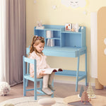 Children's Desk and Chair Set,  Wood Study Desk Set with Adjustable Height and Large Drawer, Student Writing Desk Computer Workstation with Bookcase and Open Shelf for Family