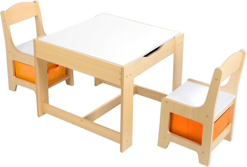 3 in 1 Wooden Kids Table and Chair Set,with Storage Drawer ,2 in 1 Tabletop Storage Space,Crafts,Drawing,Reading,Playroom，Kids Set for Ages 5-8