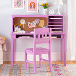 Guidecraft Children’s Media Desk and Chair Set – Lavender: Student's Study Computer Workstation with Hutch and Shelves, Wooden Kids Bedroom Furniture