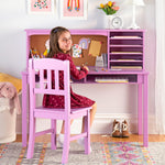 Guidecraft Children’s Media Desk and Chair Set – Lavender: Student's Study Computer Workstation with Hutch and Shelves, Wooden Kids Bedroom Furniture