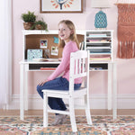 Guidecraft Children’s Media Desk and Chair Set – Lavender: Student's Study Computer Workstation with Hutch and Shelves, Wooden Kids Bedroom Furniture