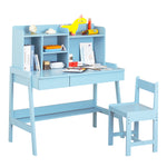 Children's Desk and Chair Set,  Wood Study Desk Set with Adjustable Height and Large Drawer, Student Writing Desk Computer Workstation with Bookcase and Open Shelf for Family