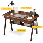 LYHOE Wood Writing Desk and Chair Set, 홈 오피스 컴퓨터 책상, 서랍과 수납 선반이 있는 스터디 책상