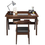 LYHOE Wood Writing Desk and Chair Set, 홈 오피스 컴퓨터 책상, 서랍과 수납 선반이 있는 스터디 책상