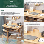 LYHOE Wood Writing Desk and Chair Set, 홈 오피스 컴퓨터 책상, 서랍과 수납 선반이 있는 스터디 책상