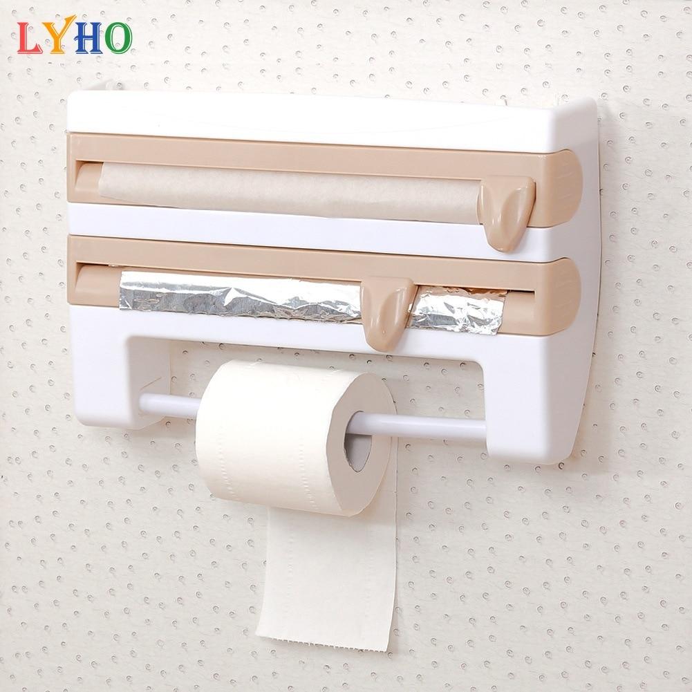 Smart Kitchen 4in 1 4 in 1 wall mount paper towel holder,Foil  Film Wrap Tissue Paper Dispenser Bathroom Toilet Kitchen ABS Hanging Roll  Paper Holder Rack Storage Shelf by SHOPIDEALY (Gray) 
