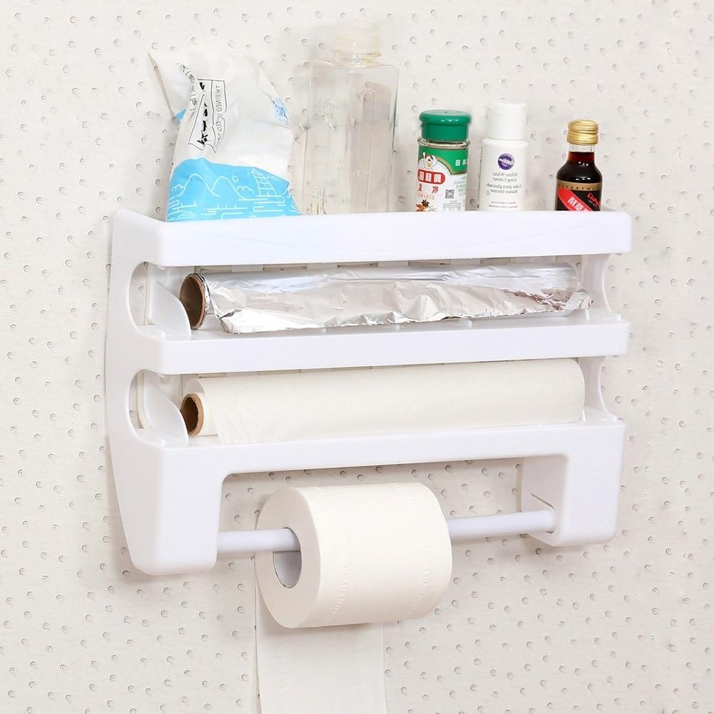 1pc Self-adhesive Paper Roll Holder, Kitchen Paper Towel Rack, Cling Film  Storage Rack, Traceless Wall-mounted Hook Shelf For Organizing