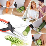 6 in 1 Kitchen Vegetable Cutter Food Scissors Slicer Fruits Chopper Knife with Cutting Board Gadgets