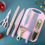 6Pcs Kitchen Cooking Knife Set with Cover as Gift, Colored Sharp Chef Knife Decor Cutlery Stainless Steel Cookware