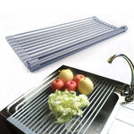 Dish Drying Rack Over Sink Multipurpose Portable Foldable Silicone Wrap Steel Dish Drying Rack Roll Up Drainer Kitchen Gadgets