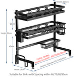 Dish Drying Rack Over The Sink for Kitchen Counter, Stainless Steel Kitchen Organizer Storage Drainer Shelf Tools Holder Hooks