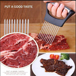 Food Slice Assistant Helper Kitchen Gadgets Tool Cutting Chopper Stainless Steel Fork Slicing Onion Vegetable Holder Slicer