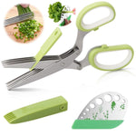 Herb Scissors Stripper Set Kitchen Shears Cutter Tools 5 Blades Multi Purpose Scissors 2 IN 1 Herb Stripping Kits Cleaning Brush