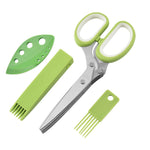 Herb Scissors Stripper Set Kitchen Shears Cutter Tools 5 Blades Multi Purpose Scissors 2 IN 1 Herb Stripping Kits Cleaning Brush