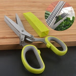 Herb Scissors Stripper Set Kitchen Shears Cutter Tools 5 Blades Multi Purpose Scissors 2 IN 1 Herb Stripping Kits Cleaning Brush