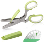 Herb Scissors Stripper Set Kitchen Shears Cutter Tools 5 Blades Multi Purpose Scissors 2 IN 1 Herb Stripping Kits Cleaning Brush