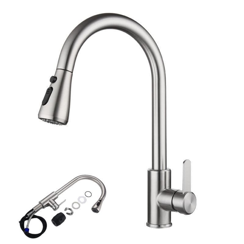 Kitchen Faucet with Pull Down Sprayer and Soap Dispenser Single Handle High Arc Brushed Gold Utility Sink Faucet Freeze Proof