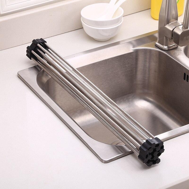 Stainless Steel Dish Drainer Foldable Roll Up Dish Drying Rack Shelf  Kitchen Sin