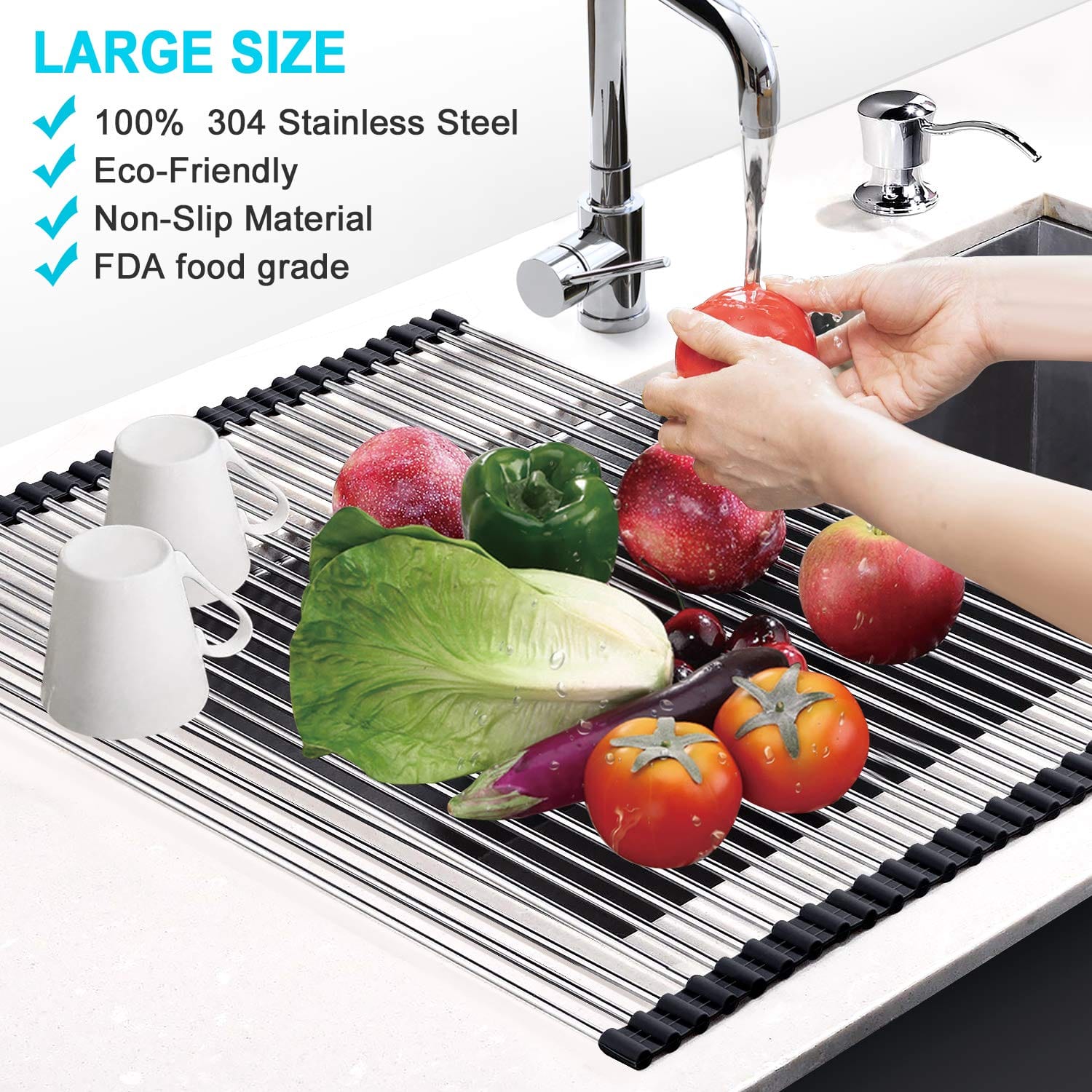 LYHO Kitchen Roll Up Dish Drying Rack Over The Sink Shelf Foldable