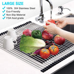 LYHOE Kitchen Roll Up Dish Drying Rack Over The Sink Shelf Foldable Stainless Steel Drainer Gadgets