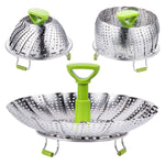 Vegetable Steamer Basket for Cooking Stainless Steel Baby Food Steamer Folding Pasta Pot with Strainer Insert BPA-Free Silicone