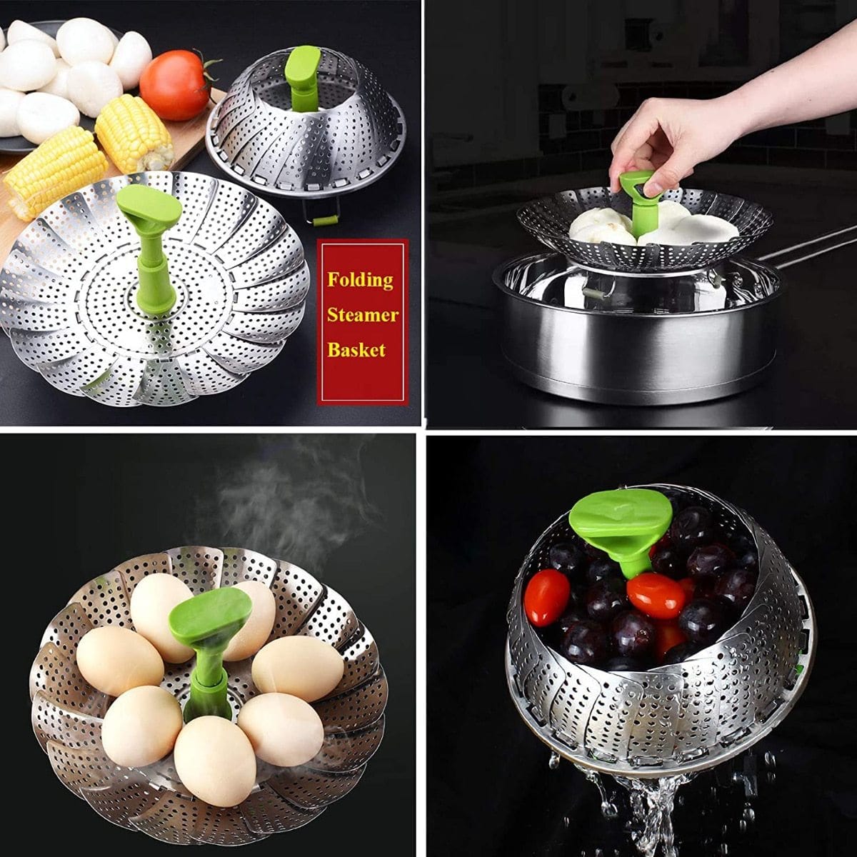 Vegetables Steamer Basket for Cooking, Folding Veggie Steamer Insert  Steaming Basket Expandable to fit Various Size Pot with Telescoping  Removable