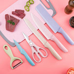 6Pcs Kitchen Cooking Knife Set with Cover as Gift, Colored Sharp Chef Knife Decor Cutlery Stainless Steel Cookware